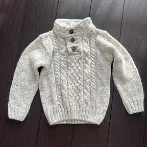 Little Lad beige Henley sweater with elbow pads size 3T EUC